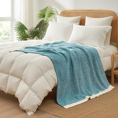 Snuggle Sac Teal Blue Reversible Super Soft Blanket Twin Size for Bed and Sofa, Heather Teal, 60x80 inches