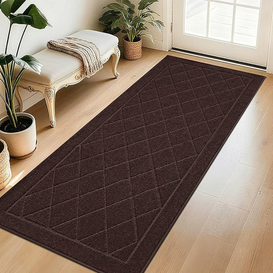 BEQHAUSE Dirt Trapper Door Mat 32" x 72", Doormat Non-Slip Entryway Rugs Washable, Dog Door Mat Stain Resistant and Absorbent Welcome Floor Mat for Front Back Door, Muddy Wet Shoes & Paws, Brown