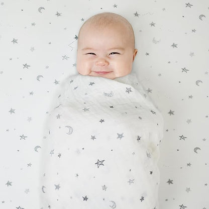 American Baby Company 15" x 33" Fitted Bassinet Sheet, Printed 100% Natural Cotton Jersey Knit, Grey Star and Moon, Soft Breathable, for Boys and Girls (Pack of 2)