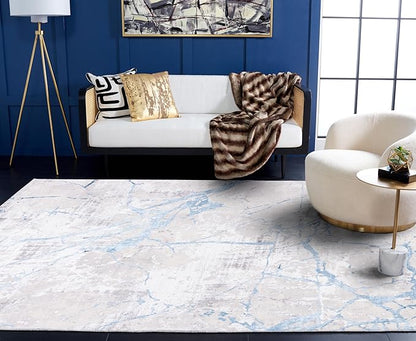 SAFAVIEH Amelia Collection Area Rug - 8' Square, Grey & Blue, Non-Shedding & Easy Cleaning, Ideal for Living Room, Bedroom, Dining Space (ALA293F)