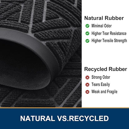 Smiry Front Door Mat Outside Entrance, Heavy Duty Sturdy Natural Rubber Doormat, Trap Dirt and Moisture, Easy Clean Low Profile Mats for Indoor Outdoor Entry, Grid Geometric (59x24, Black)
