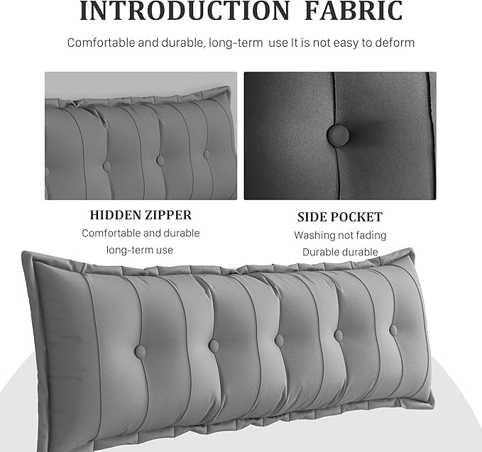 Large Bolster Reading Pillow Twin XL Backrest Positioning Support Pillow Daybed Cushion Headboard Pillows for Bed Bunk Sofa with Removable Cover, Grey, 39 x 3 x 20 Inch