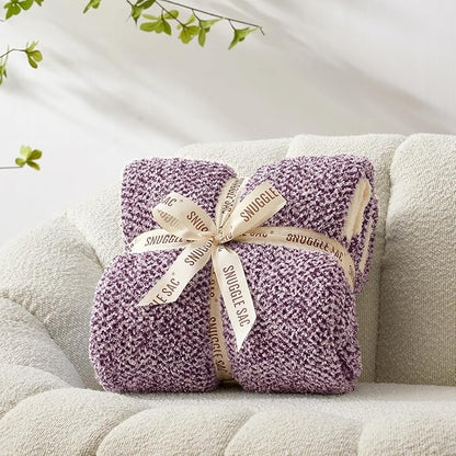 Snuggle Sac Purple Throw Blankets for Couch, Super Soft Warm Blankets Cozy Knit Fuzzy Plush Lightweight Throws for Sofa, Bed,Living Room, Heather Purple, 50x60 inches