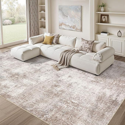 Washable 6X9 Area Rug: Modern Abstract Soft Non-Slip Indoor Rugs Home Decor - Low Pile Stain Resistant Foldable Rug for Living Room Bedroom Dining Room Playroom Office(Brown,6'X9')
