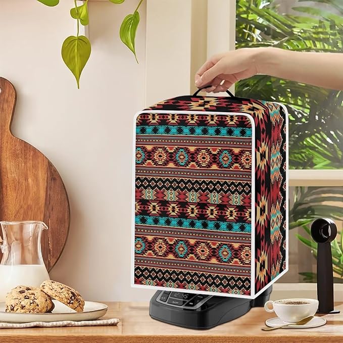 Aztec Style Coffee Maker Cover For Kitchen With Top Handle Waterproof Dust Appliance Cover Suitable For Most Coffee Machine Models Tribe Pattern