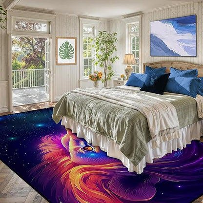 6' x 9' Galaxy Lion Rug Large 3D Fierce Lions Space Area Rugs for Kids Bedroom Living Room Playroom Gameroom Boys Glitter Carpet Throw Rugs Floor Mat,180 X 275cm