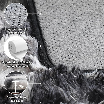 ONASAR Black and White Rugs for Bedroom Living Room, Washable Fluffy 4x6 Indoor Bedside Floor Throw Area Rug, Soft Plush Shaggy Carpet for Nursery Kids Girls Boys Teen Dorm Home Decor Aesthetic