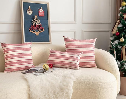 Christmas Pillow Covers, Boho Textured Red Pillow Case, Pillow Covers 20 x 20 Inch Set of 2 Christmas Decorative, Chair Sofa Bedroom Living Room Home Holiday Decor Cushion Case