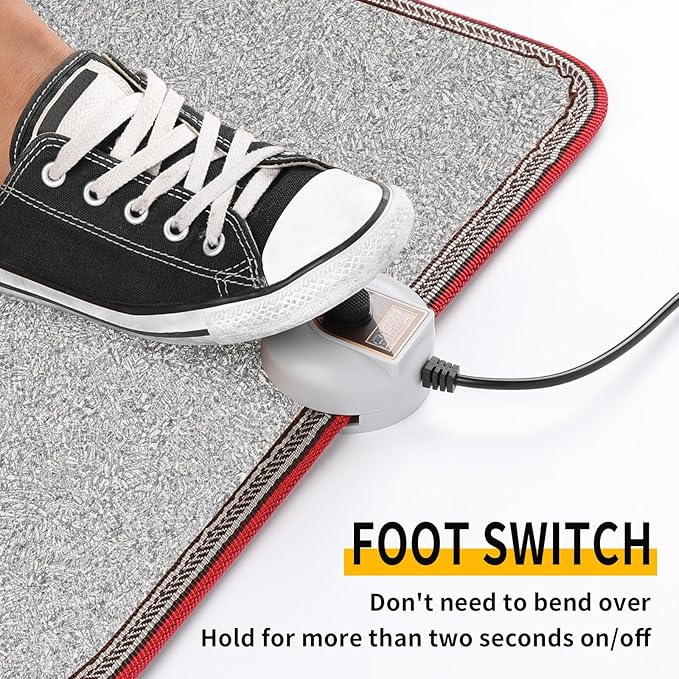 AC 110V Heated Floor Mat for Foot, Gray Carbon Crystal Heating Pad, Electric Heated Foot Warmers for Office, Home
