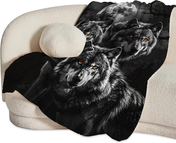Wolf Throw - Animal Fleece Blanket for Girls, Women, Men & Boys - Soft, Warm & Cozy - 80"x60"