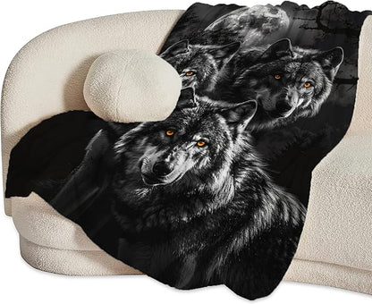 Wolf Throw - Animal Fleece Blanket for Girls, Women, Men & Boys - Soft, Warm & Cozy - 80"x60"
