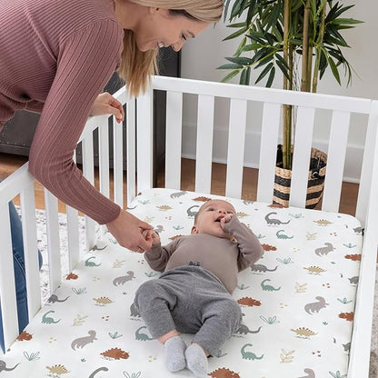 BROLEX Baby Fitted Crib Sheets: Kid Crib Sheets - Set of 2 for Toddler Standard Size Crib Mattress for Boys and Girls - Jersey Knit Crib Bed Sheets Cute Dinosaurs