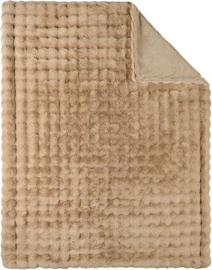 Lotus Karen Faux Fur Blanket - Big Bubble Rabbit Fluff Twin Size, 60x80 Inches