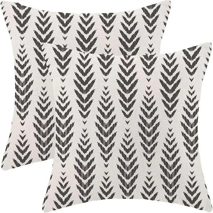 Boho Pillow Covers 16 x 16 Inch Pack of 2, Black and White Bohemian Ethnic Herringbone Pattern Decorative Throw Pillow Covers Vintage Linen Farmhouse Outdoor Pillowcase for Bedroom Home Sofa Decor