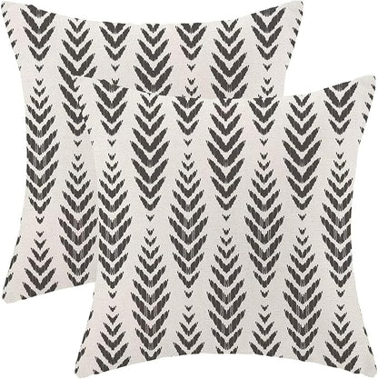 Boho Pillow Covers 16 x 16 Inch Pack of 2, Black and White Bohemian Ethnic Herringbone Pattern Decorative Throw Pillow Covers Vintage Linen Farmhouse Outdoor Pillowcase for Bedroom Home Sofa Decor