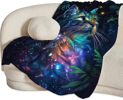 Fantasy Cat Blanket Cat Throw Blanket Cat Gifts and Decor Cat Blanket for Girls Women Boys Men Soft Warm Cozy Fleece Blanket for Couch Sofa Bed 80"x60"
