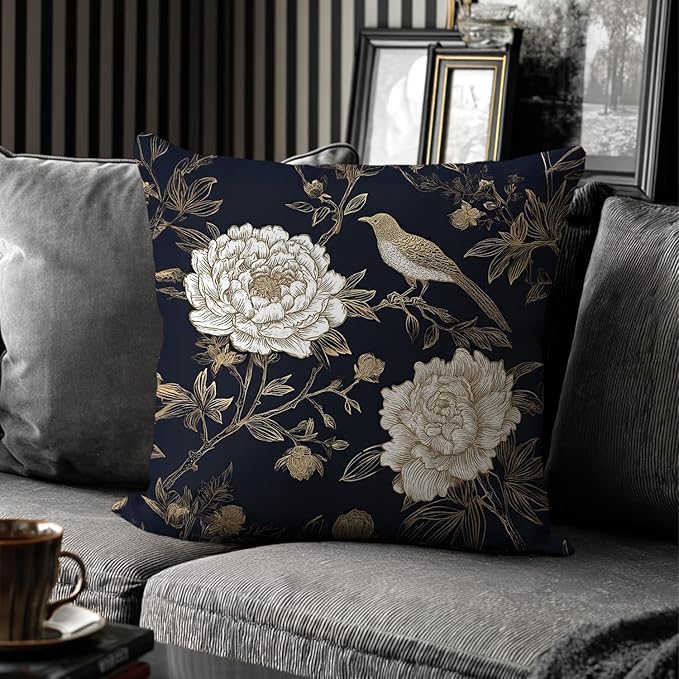 Vintage Floral Throw Pillow Covers, Vintage Flower Pattern Double Sided Cushion Cover, Indoor and Outdoor Home Art Decor Pillowcase for Sofa or Bedroom Decor 18x18inches (Flower&Bird, 18x18inches)