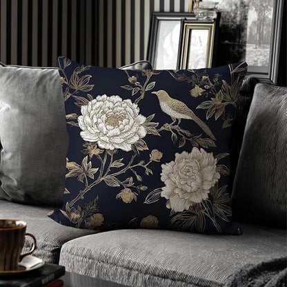 Vintage Floral Throw Pillow Covers, Vintage Flower Pattern Double Sided Cushion Cover, Indoor and Outdoor Home Art Decor Pillowcase for Sofa or Bedroom Decor 18x18inches (Flower&Bird, 18x18inches)
