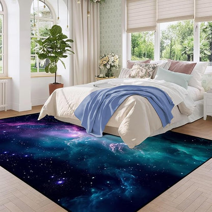 6' x 9' Galaxy Area Rug Bedroom Living Room for Girls Kids Boys Large Space Carpet Nebula Vortex Throw Rugs Cloud Floor Mat,180 X 275cm,Blue
