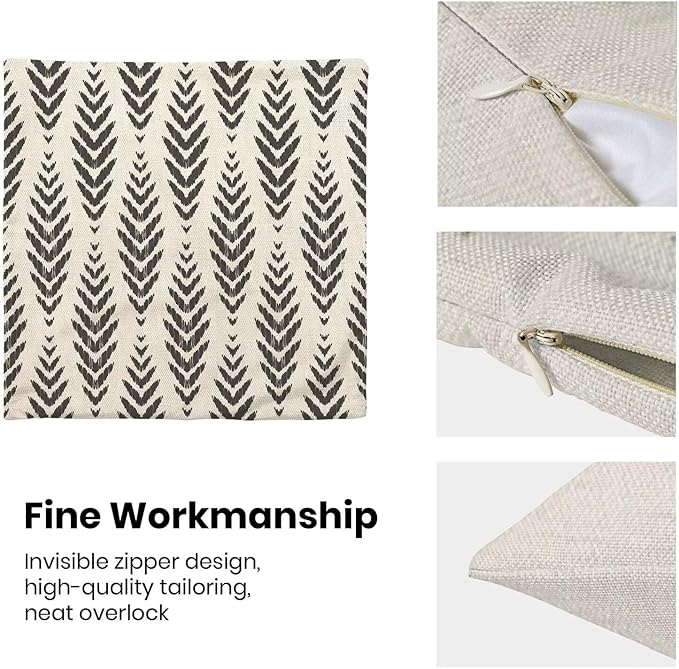 Boho Pillow Covers 24 x 24 Inch Pack of 2, Black and White Bohemian Ethnic Herringbone Pattern Decorative Throw Pillow Covers Vintage Linen Farmhouse Outdoor Pillowcase for Bedroom Home Sofa Decor