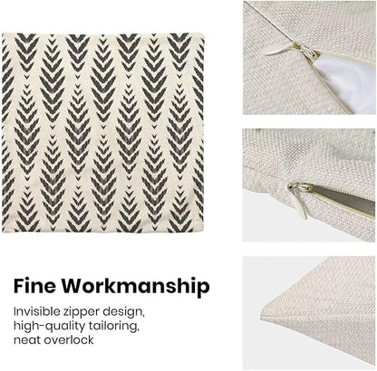 Boho Pillow Covers 16 x 16 Inch Pack of 2, Black and White Bohemian Ethnic Herringbone Pattern Decorative Throw Pillow Covers Vintage Linen Farmhouse Outdoor Pillowcase for Bedroom Home Sofa Decor
