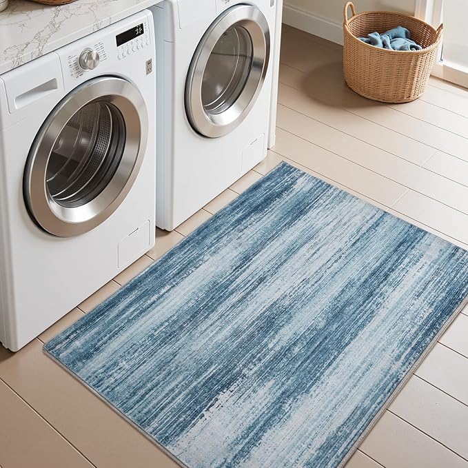 PADOOR Modern Abstract Entryway Rug - 2x3 Washable Rugs Non-Slip Door Mat, Ultra Soft Low Pile Floor Rugs Doormat for Entrance Front Door Indoor Blue
