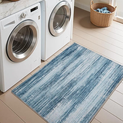 PADOOR Modern Abstract Entryway Rug - 2x3 Washable Rugs Non-Slip Door Mat, Ultra Soft Low Pile Floor Rugs Doormat for Entrance Front Door Indoor Blue