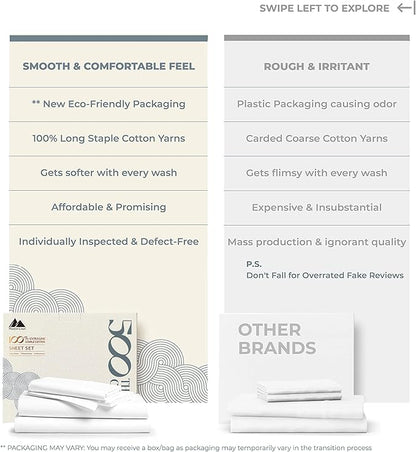Mayfair Linen 100% Egyptian Cotton Split King Sheets Sets for Adjustable Bed - 500 Thread Count Split Top King Sheet (5 PC, White), Soft, Cooling, Breathable, Sateen Weave 16" Deep Pocket Hotel Sheet