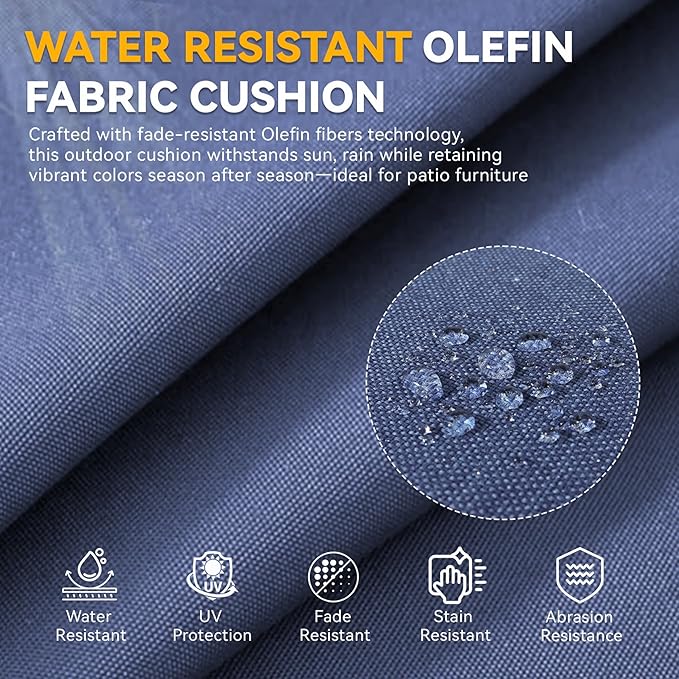 6" Thick Outdoor Chair Cushions - 24"* 24" Patio Furniture Cushions with Water Resistant & Removable Cover, 28D High Density Sponge Patio Cushion for Outdoor Furniture Couch Chair Blue