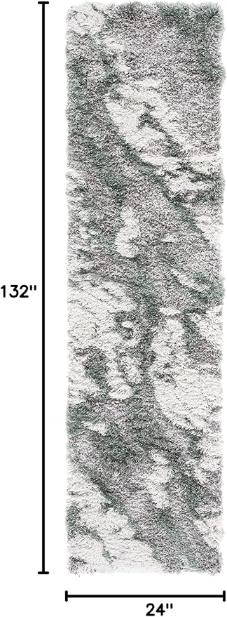 SAFAVIEH Horizon Shag Collection Runner Rug - 2' x 11', Grey & Green, Modern Abstract Design, Non-Shedding & Easy Care, 2.6-inch Thick Ideal for High Traffic Areas in Living Room, Bedroom (HZN890Y)