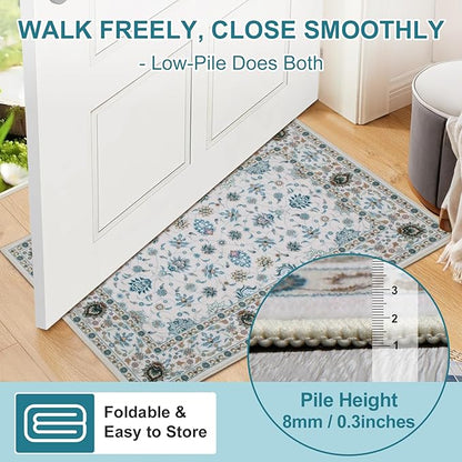 WILLSUN Washable Area Rugs, 6x9 Non-Slip Boho Large Area Rugs for Living Room, Bedroom, Machine Washable Vintage Rug, Indoor Floral Print Carpet for Home Decor, Kid & Pet Friendly Mat