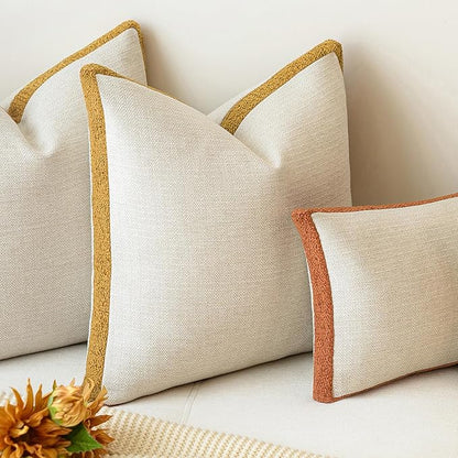 a moment Loop Yarn Linen-Like Pillow Cover Natural Soft Decorative Throw Pillow Case Farmhouse 12x20 Inch, Bohemian Textured Cushion Cover for Sofa Bed, Wrinkle-Resistant Home Decor Mustard Yellow