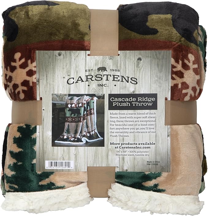 CARSTENS, INC. Ultra Premium Super Soft Plush Sherpa Fleece Oversized Throw Blanket 54" x 68", Cascade Ridge
