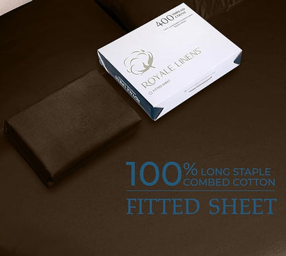 Royale Linens 400 Thread Count 100% American Grown Cotton Fitted Sheet Queen Size - All Around Elastic Fitted Sheet - Luxury Sateen Weave - Snug Fit Bottom Sheets Fit Up to 16" (Queen,Hazel Nut)