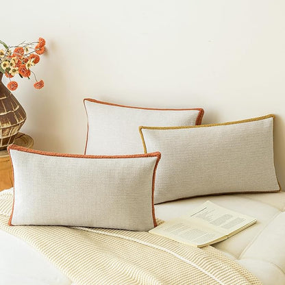 a moment Loop Yarn Linen-Like Pillow Cover Natural Soft Decorative Throw Pillow Case Farmhouse 18x18 Inch, Bohemian Textured Cushion Cover for Sofa Bed, Wrinkle-Resistant Home Decor Orange