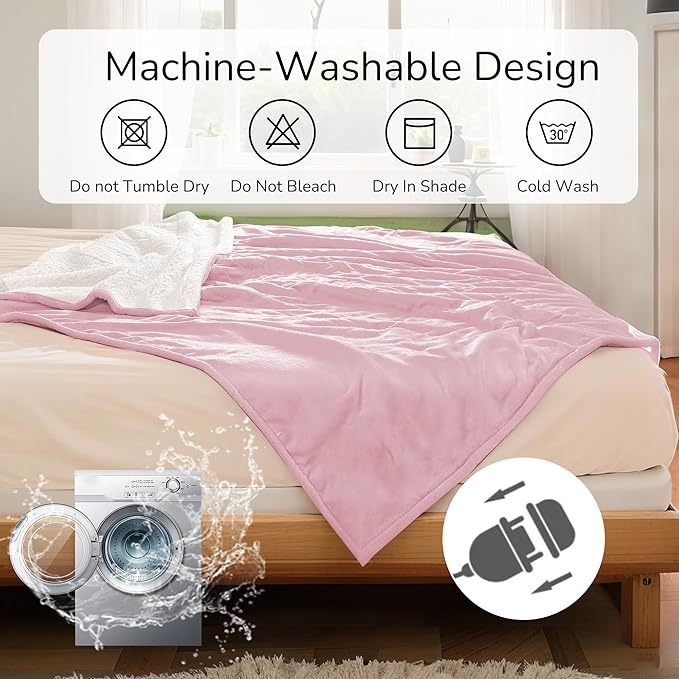 Electric Heated Blanket King Size 90"x100" - Dual-Sided with Microplush & Sherpa Fabric, 4 Heat Settings & 10 Hours Auto Off, Dual Controller, Machine Washable - Light Pink