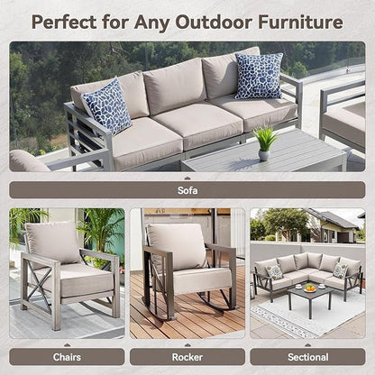 Luxury 6" Outdoor Cushions for Patio Furniture, 24x24x6" Thick Seat Cushion Set of 8, Fade Resistant Couch Chair Replacement Cushions High Density Deep Wicker Chair Cushion w/ Removable Cover, Beige