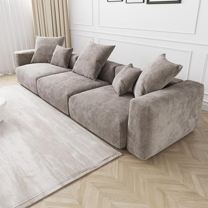 JACH 142" Sectional Couch Sofa with 5 Pillows, Corduroy Modular Sectional Couch, Cushion Covers Removable, Soft Sofas Couches for Living Room, Office, Apartment, Light Brown