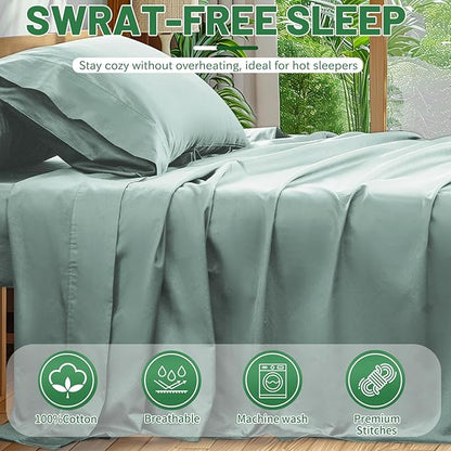 Extra Deep Pocket King Sheets 18-24 Inch 100% Egyptian Cotton 1000 Thread Count Sateen Weave Soft Breathable 4 Pieces（King，Sage Green）