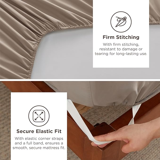 Bedsure Deep Pocket King Sheet Set - Fits Mattresses Up to 21 Inches Thick - 4 Piece GentleSoft Bed Sheets, Moisture Wicking, Soft & Cooling Bedsheet & Pillowcases, Easy & Secure Fit, Brown