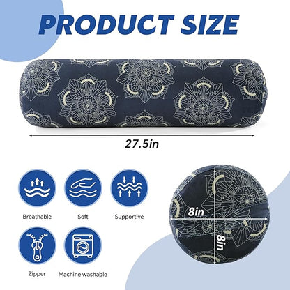 MABOZOO Round Yoga Pillow, Cylindrical Yoga Bolster Pillow with Washable Cover, Meditation Cushion Body Cushion for Practice, Restorative, Meditation