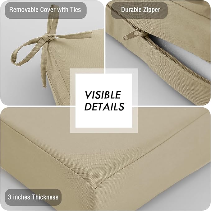idee-home Outdoor Cushions for Patio Furniture, Outdoor Seat Cushion, Waterproof Couch Hampton Bay Deep Seat Replacement Chair Cushions for Garden Lawn Backyard Deck, 22 x 22 Beige
