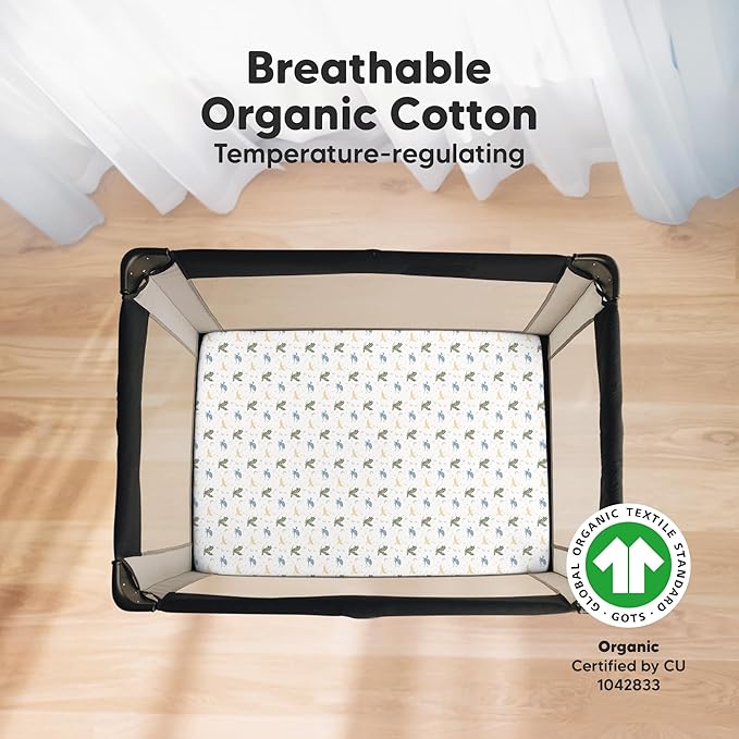 2-Pack Mini Crib Sheets Fitted - 38x26 Pack N Play Sheets for Pack and Play Mattress, Organic Cotton, Soft & Breathable Playard Bedding, Neutral Mini Toddler Bed Cover for Boys, Girls (Dragon Tale)
