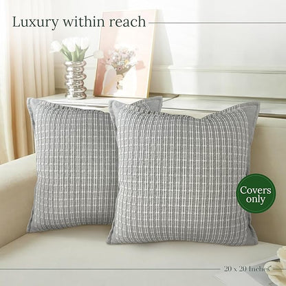 SanVia Serene Premium Cotton Throw Pillow Covers, 20 x 20 Inches, Luxurious Handwoven Couch Pillow Covers with Hidden Zipper, Elegant Home Décor, Insert Not Included