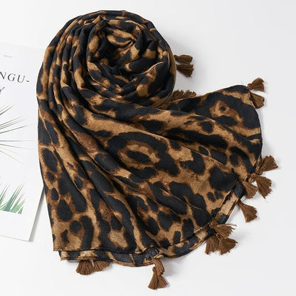 Scarf for Women Lightweight Soft Floral Leopard Printed Scarves Fall Winter Fashion Shawl Wrap with Fringe