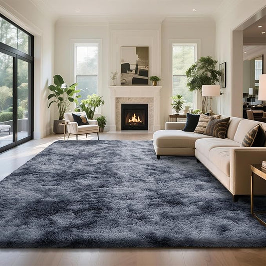 Fluffy Rug Shaggy Area Rug, Mottling Dark Grey 9x12 Area Rugs for Living Room, Large Shag Area Rugs for Bedroom Kids Room Home Decor, Upgrade Anti-Skid Rectangular Fuzzy Rugs