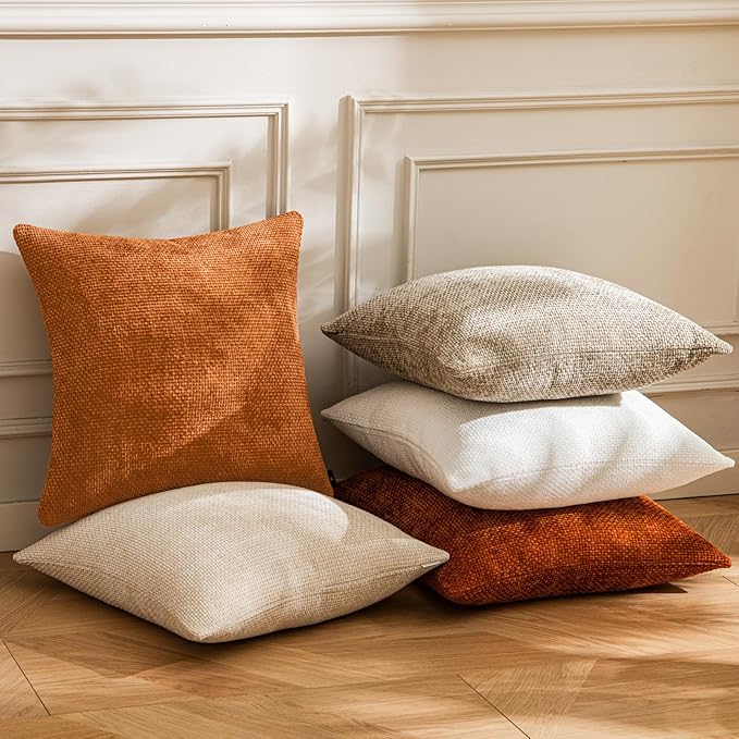 a moment Fall Orange Chenille Throw Pillow Covers 18x18 Inch Pack of 2 Modern Decorative Throw Pillow Covers Farmhouse Cross Covers Home Decor for Sofa Bedroom Living Room