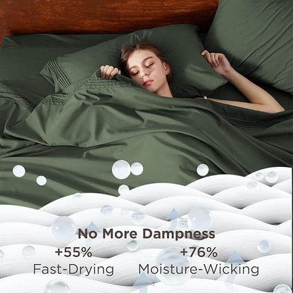 Bedsure Twin XL Sheets Dorm Bedding, GentleSoft Breathable Extra Long Twin Sheets & Pillowcases, Moisture Wicking Cooling, Deep Pocket Fits Mattress Up to 21 Inches Thick, Olive Green