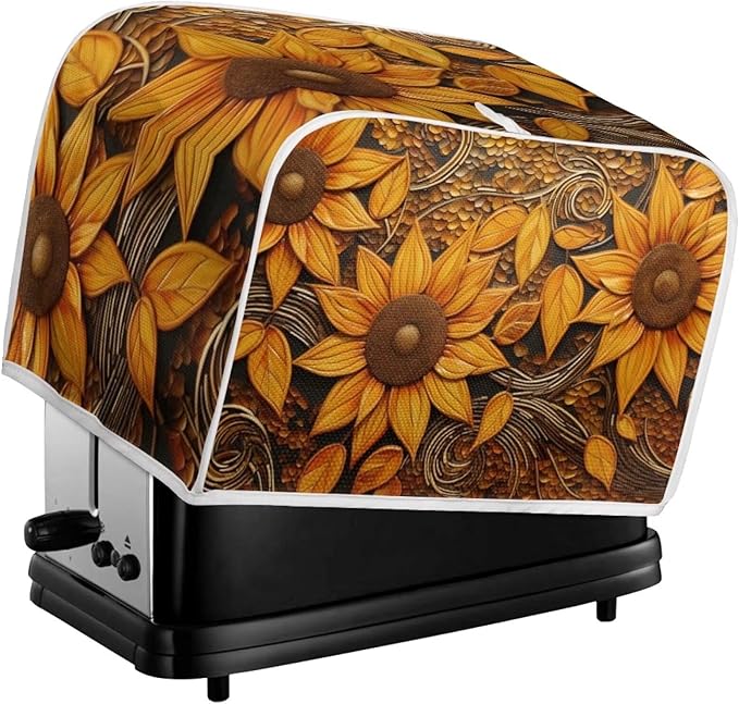 Vintage Sunflowers Printed Toaster Cover, Universal 4 Slice Oven Cover Appliance Cover Toaster, Dustproof Protector Broiler Organizer Bag, Small Kitchen Appliance, BAX-P58-7-AA6-10