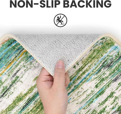 5x7 Modern Abstract Area Rug for Bedroom, Green Grey Multi Large Green Grey Multi Super Soft Washable Rug, Non-Slip Non-Shedding Rugs for Living Room, Indoor Door Mat for Nursery Home Décor